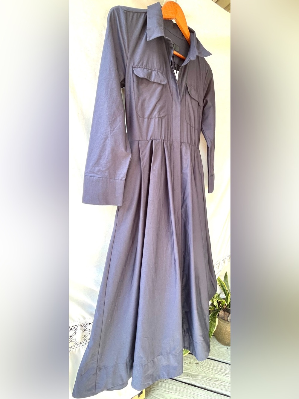 Zara Cotton Poplin Navy Shirt Dress Long Sleeves Turn-Down Collar Pockets Small - Picture 10 of 14